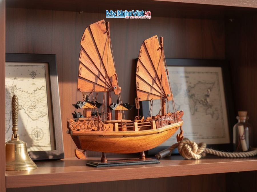 Mô hình thuyền gỗ Việt Nam-Thuyền Rồng gỗ hương thân 30cm MNV-TB16-1H