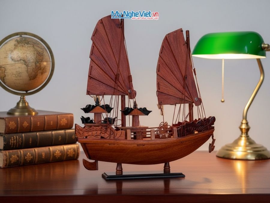 Mô hình thuyền gỗ Việt Nam-Thuyền Rồng gỗ hương thân 30cm MNV-TB16-1H