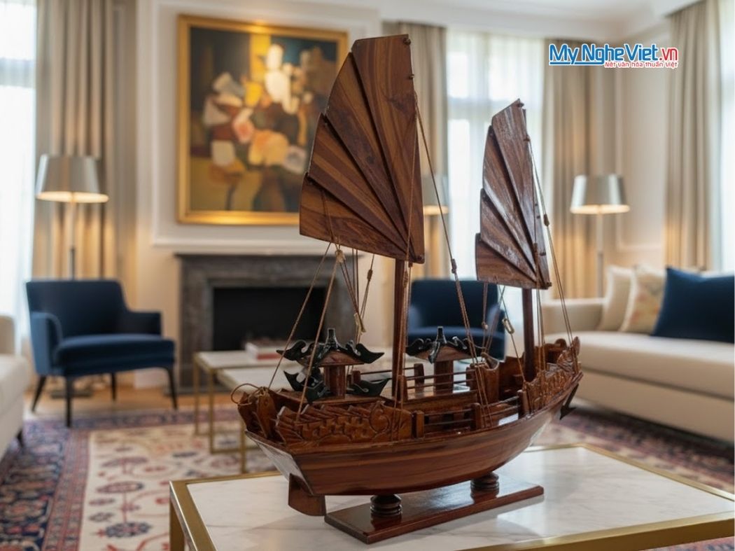 Combo Mô Hình Thuyền Rồng Gỗ Cẩm Lai Và Hộp Ép Kim Cao Cấp CBMNV-TB16 - Mô hình thuyền trang trí