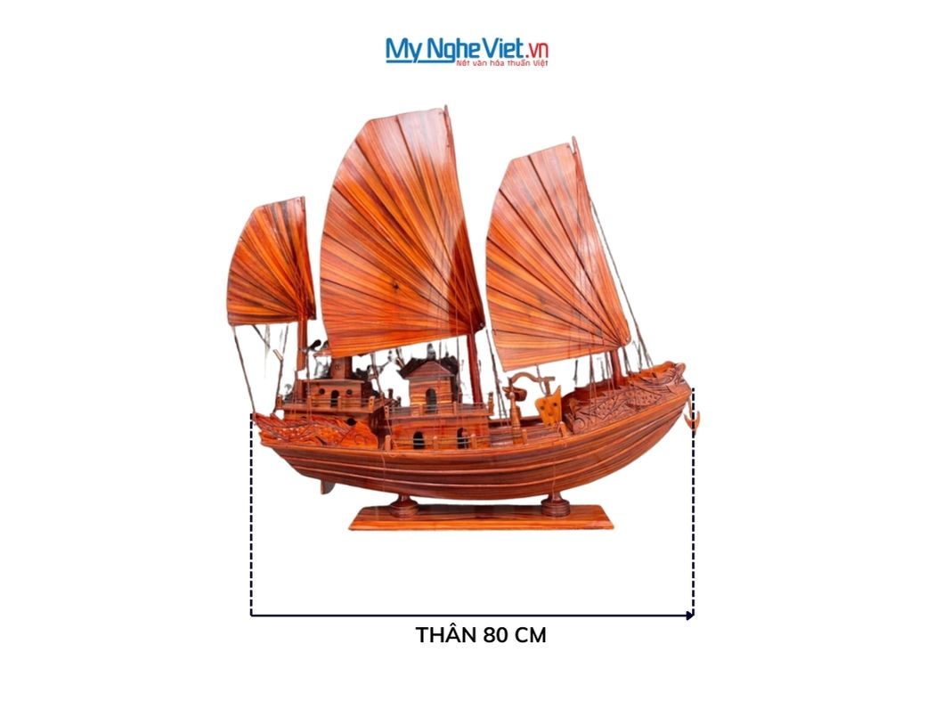 Mô Hình Thuyền Gỗ Việt Nam -Thuyền Rồng Gỗ Tràm (thân 80cm) MNV-TB16/80GT