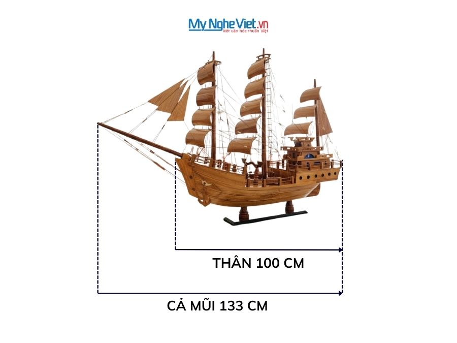 Mô Hình Thuyền Gỗ Thái Lan gỗ hương (Thân 100cm) MNV-TB15/100H