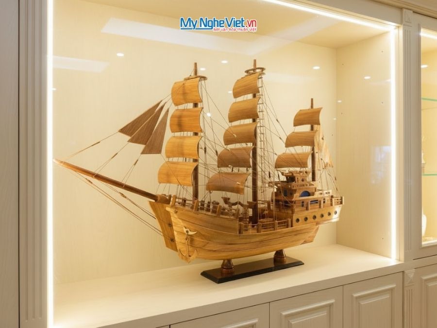 Mô Hình Thuyền Gỗ Thái Lan gỗ hương (Thân 100cm) MNV-TB15/100H