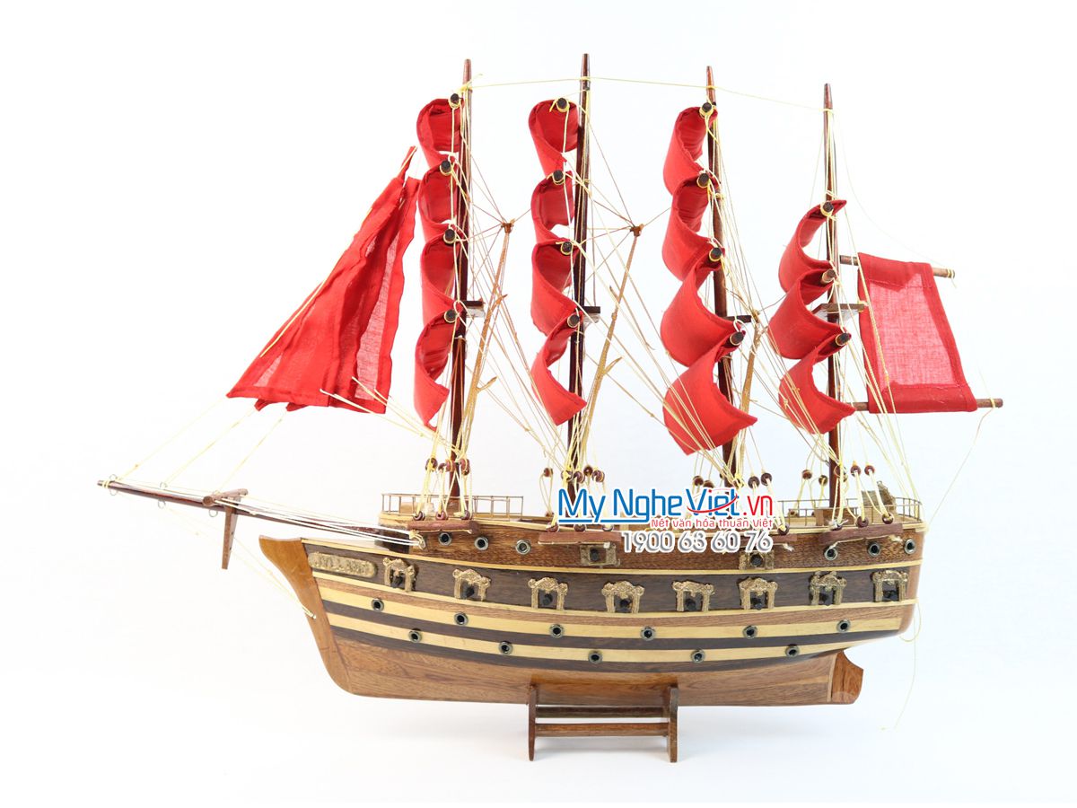 Mô hình tàu thuyền chiến cổ Jylland (thân 40cm) buồm đỏ MNV-TB27-3