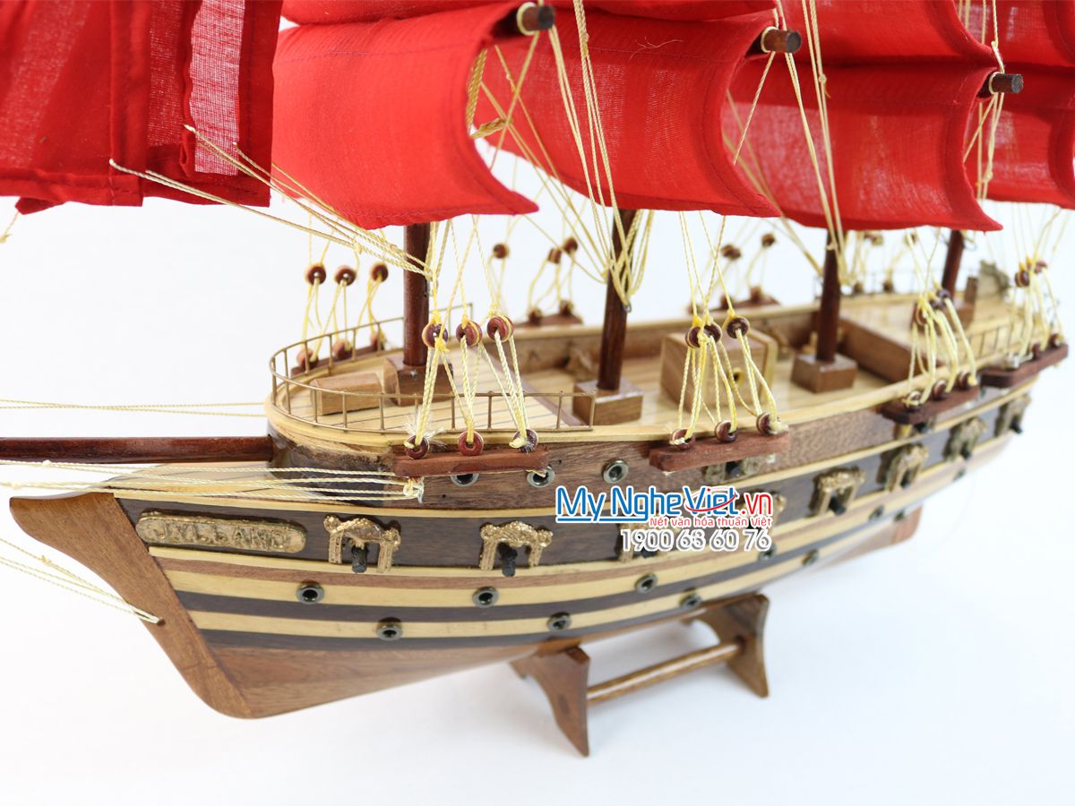 Mô hình thuyền chiến cổ Jylland (thân 40cm) buồm đỏ MNV-TB27-3