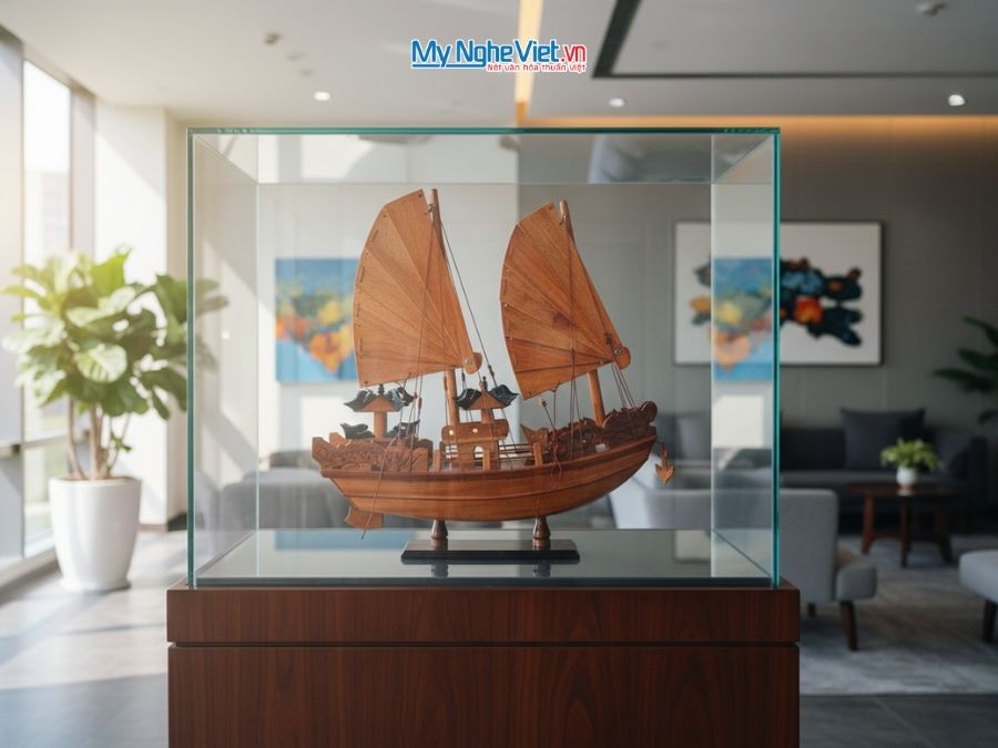 Thuyền Rồng Vịnh Hạ Long gỗ tràm (thân 40cm) MNV-TB16/GT - Mô hình thuyền trang trí